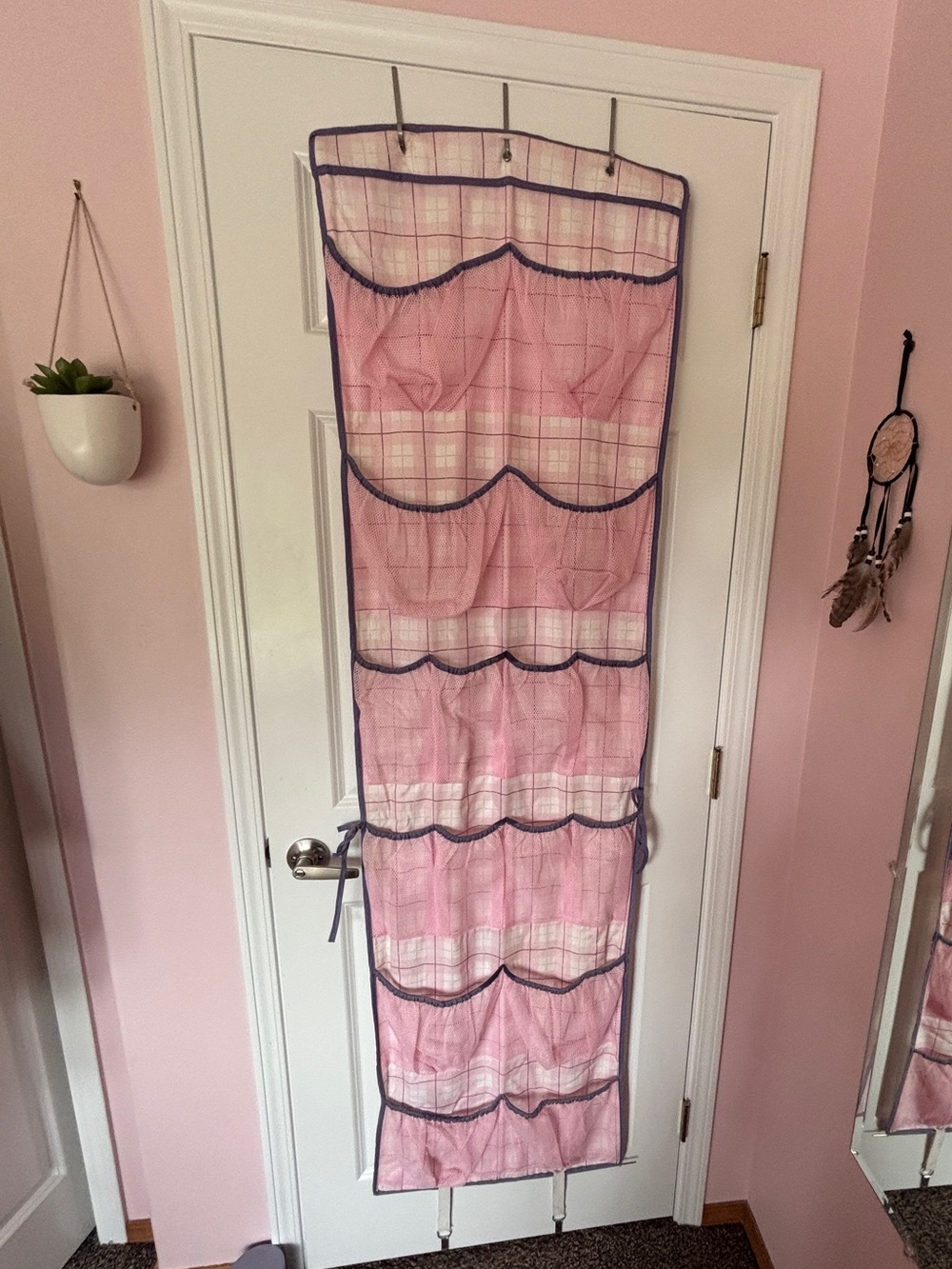 Pink Hanging Over-the-Door Organizer and Shoe Holder with Purple Trim